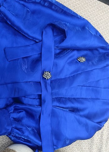 Mavi Parlak Saten Kemerli V Yaka Tunik - Görsel 2