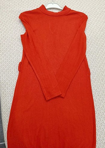 Kiremit Yüksek Yakalı Uzun Elbise - Görsel 3