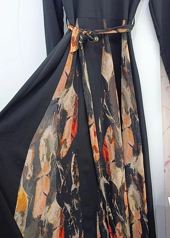 Uzun Kollu Siyah Piliseli Bohem Elbise - Görsel 4