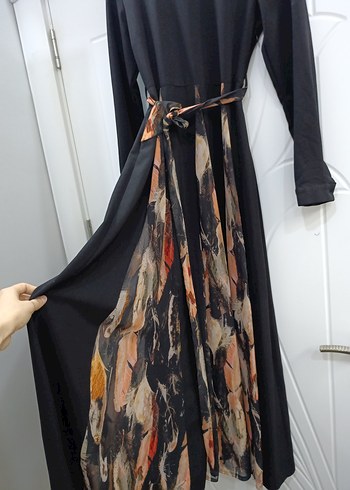 Uzun Kollu Siyah Piliseli Bohem Elbise - Görsel 3