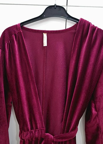 Bordo Kadın Uzun Süet Salaş Kaban - Görsel 3