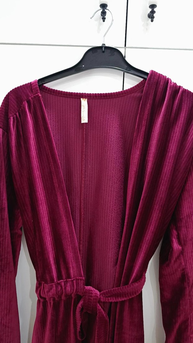 Bordo Kadın Uzun Süet Salaş Kaban - Görsel 3