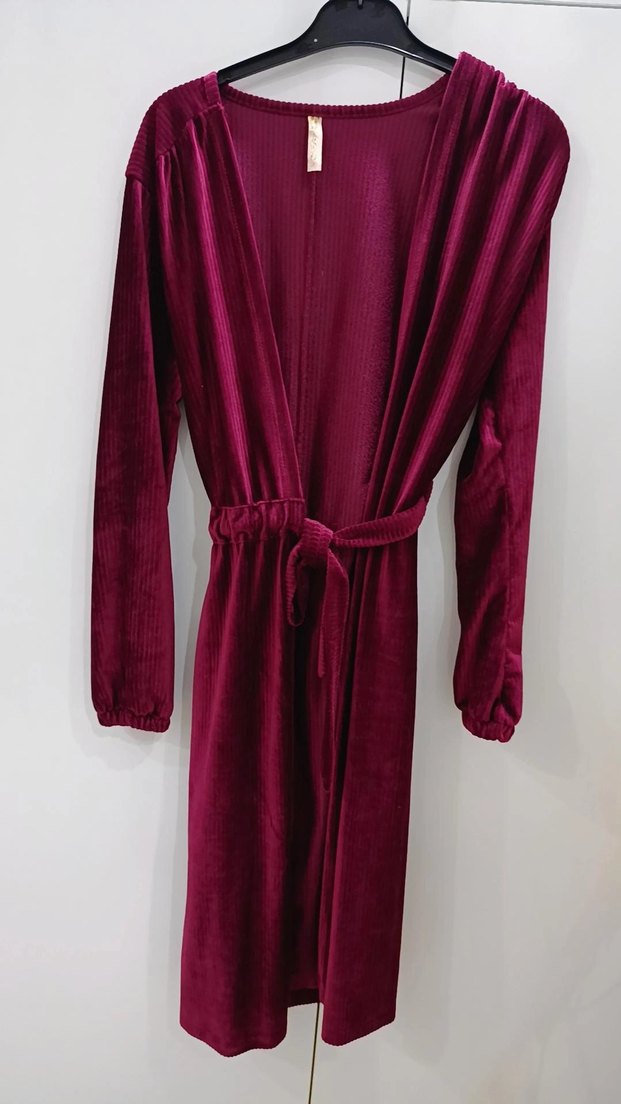 Bordo Kadın Uzun Süet Salaş Kaban - Görsel 2