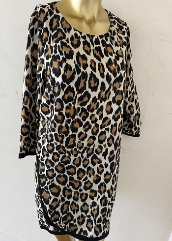 Kahverengi Leopar Desenli Midi Elbise