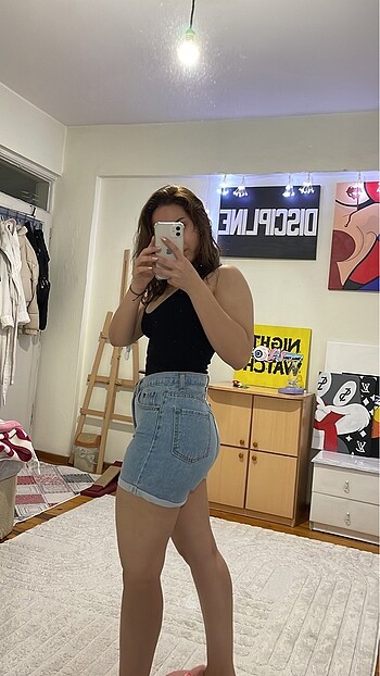 Diğer Katlamalı paça yüksek bel kot şort