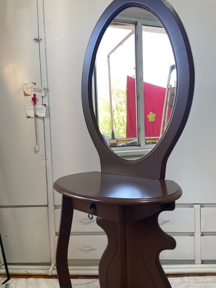 Koyu Kahverengi Ahşap Oval Aynalı Konsol - Görsel 3