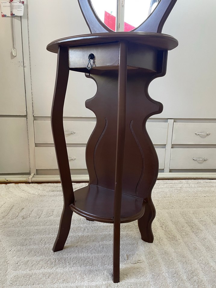 Koyu Kahverengi Ahşap Oval Aynalı Konsol - Görsel 2