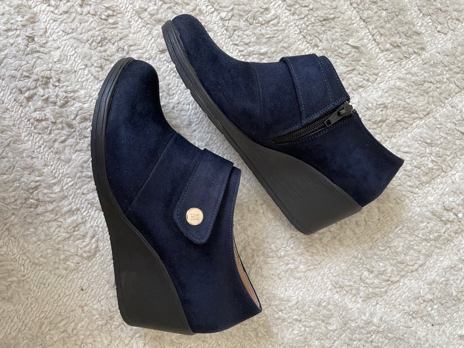 Koyu Mavi Süet Dolgu Topuklu Kadın Bot - Görsel 2