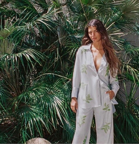 Zara saten mavi ikili işlemeli takım Gömlek 36 pantolon 34 beden