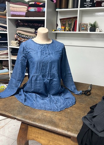 Mavi Uzun Kollu Hamile Denim Tunik - Görsel 5