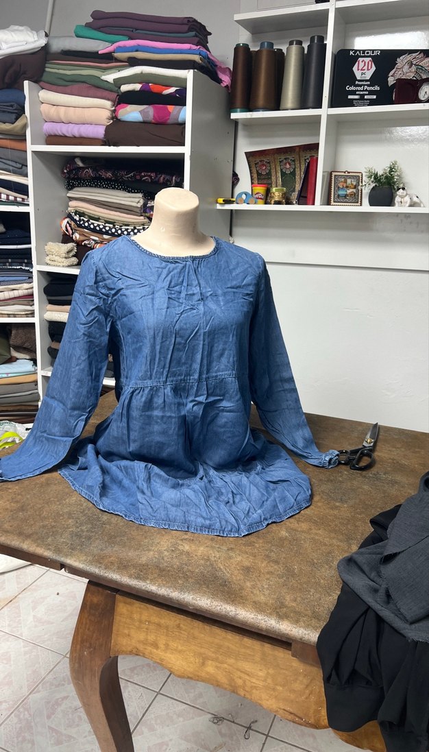 Mavi Uzun Kollu Hamile Denim Tunik - Görsel 5