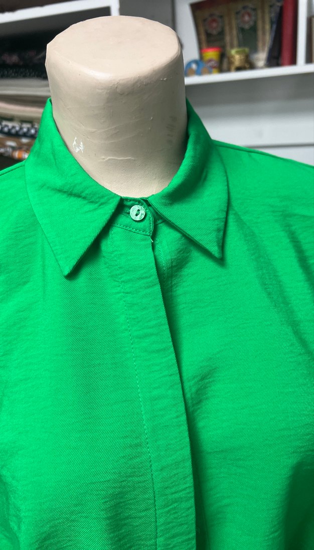 Yeşil Salaş Kadın Keten Gömlek - Görsel 3