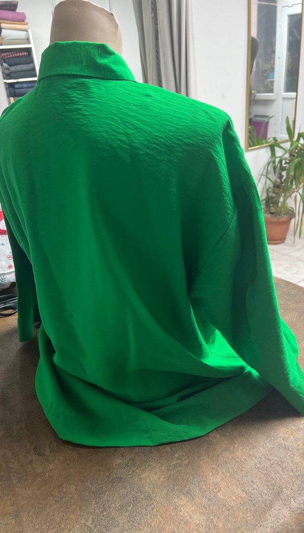 Yeşil Salaş Kadın Keten Gömlek - Görsel 5