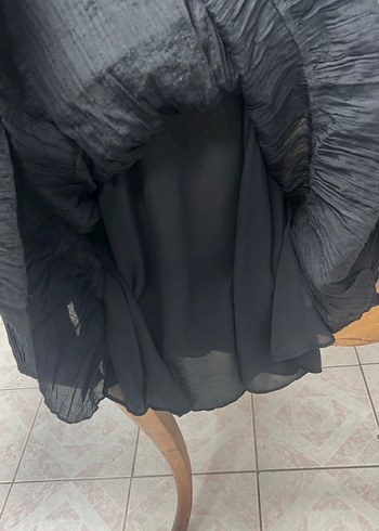 Kadın Siyah Bohem Pilili Keten Tunik - Görsel 7