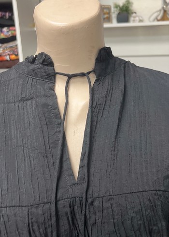 Kadın Siyah Bohem Pilili Keten Tunik - Görsel 4