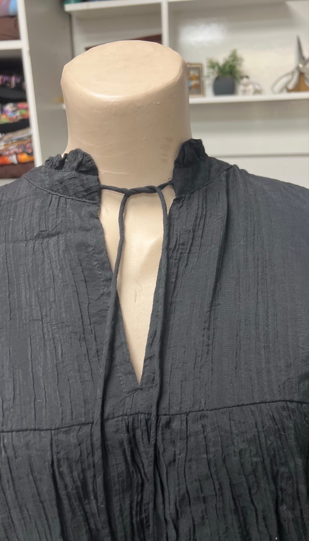 Kadın Siyah Bohem Pilili Keten Tunik - Görsel 4