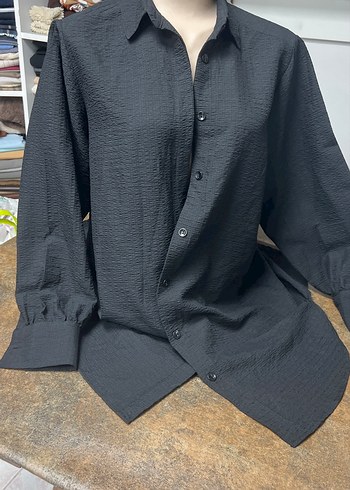 Gri Keten Kadın Uzun Kollu Gömlek - Görsel 8