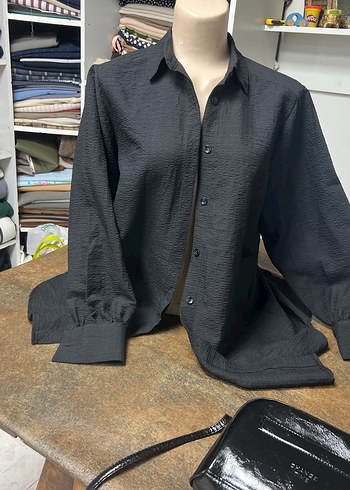 Gri Keten Kadın Uzun Kollu Gömlek - Görsel 6