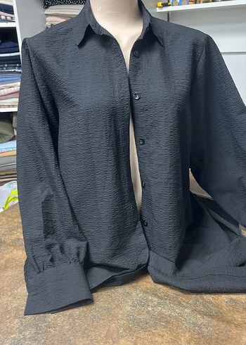 Gri Keten Kadın Uzun Kollu Gömlek - Görsel 7