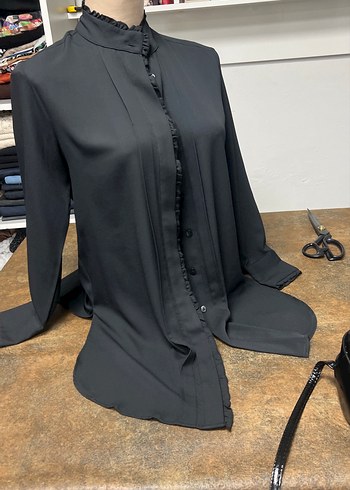 Siyah Uzun Kollu Kadın Gömlek - Görsel 10