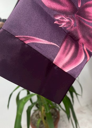 Bordo Çiçek Desenli Uzun Kadın Kimono sabahlık - Görsel 4