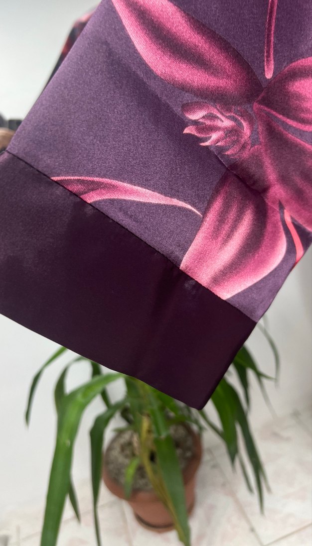 Bordo Çiçek Desenli Uzun Kadın Kimono sabahlık - Görsel 4