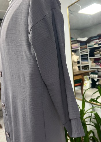 Düğmeli Gri Uzun Hamile uzun tunik - Görsel 5