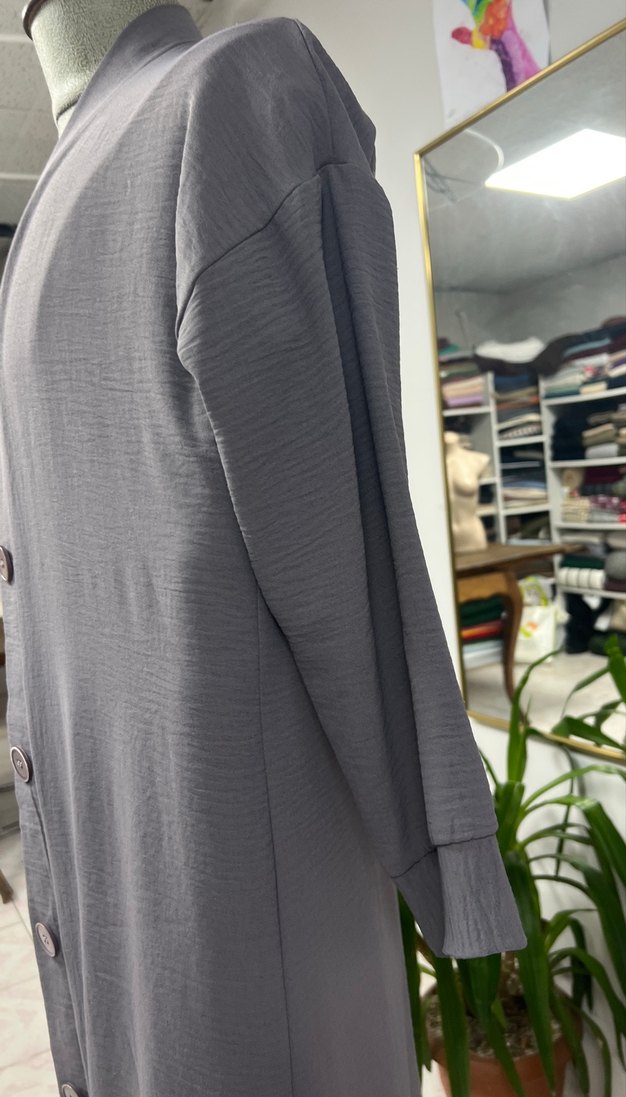 Düğmeli Gri Uzun Hamile uzun tunik - Görsel 5