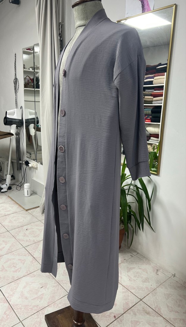 Düğmeli Gri Uzun Hamile uzun tunik - Görsel 3