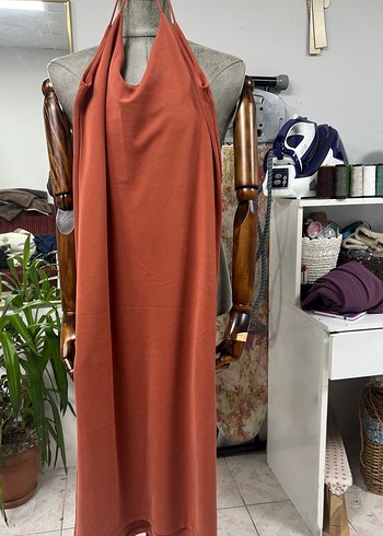 Kadın Camel Uzun Drapeli Bohem Elbise - Görsel 9