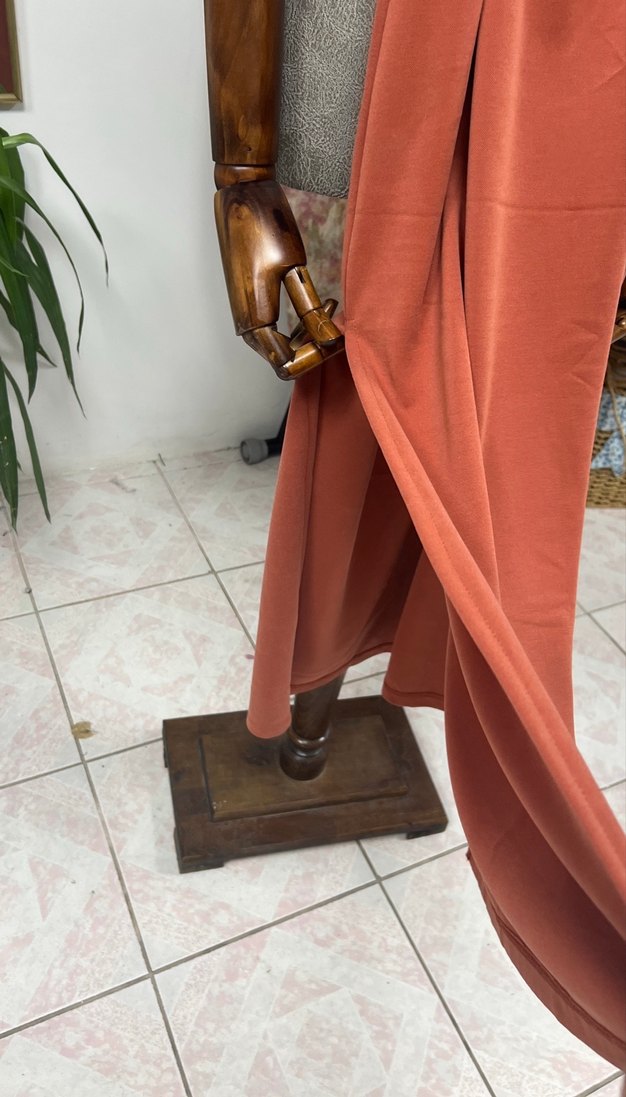 Kadın Camel Uzun Drapeli Bohem Elbise - Görsel 3