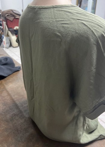 Kadın V Yaka Keten Midi Elbise - Görsel 4