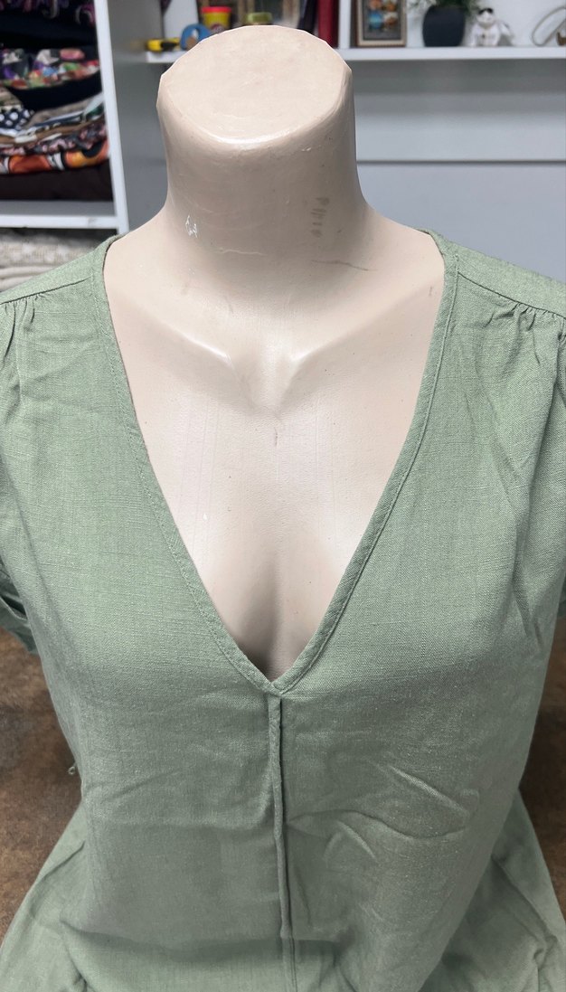 Kadın V Yaka Keten Midi Elbise - Görsel 2