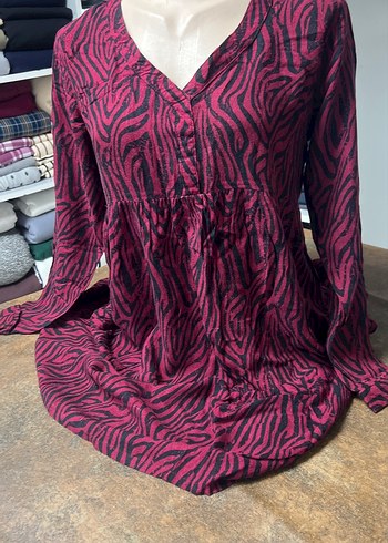 Bordo Zebra Desenli Uzun Kollu Hamile Tunik - Görsel 7