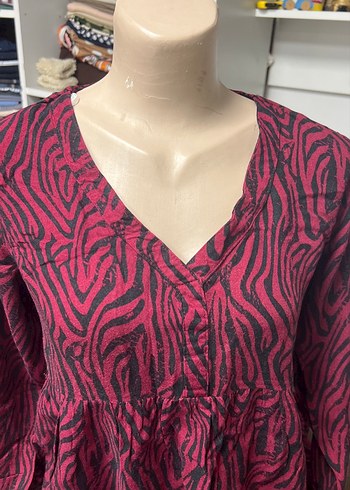 Bordo Zebra Desenli Uzun Kollu Hamile Tunik - Görsel 2