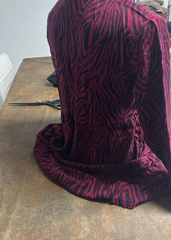 Bordo Zebra Desenli Uzun Kollu Hamile Tunik - Görsel 5