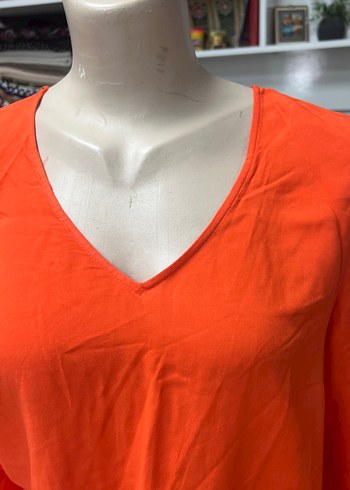 Turuncu V Yaka Uzun Kollu Kadın Tunik - Görsel 7