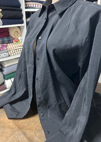 Düğmeli Siyah Kadın Uzun Kollu Gömlek - Görsel 6