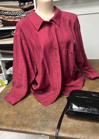 Bordo Düğmeli Kadın Gömlek - Görsel 9