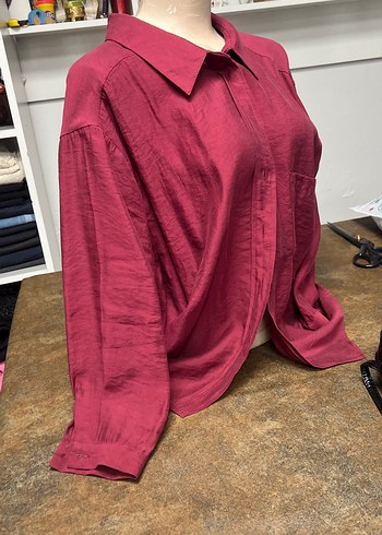 Bordo Düğmeli Kadın Gömlek - Görsel 6