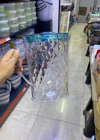 Mavi Kenarlı Kristal Desenli Sürahi büyük