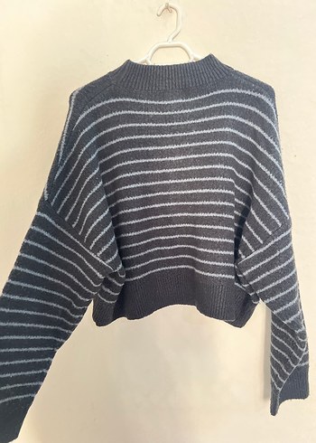 Pull and Bear Gri Çizgili Örgü Kadın Kazak