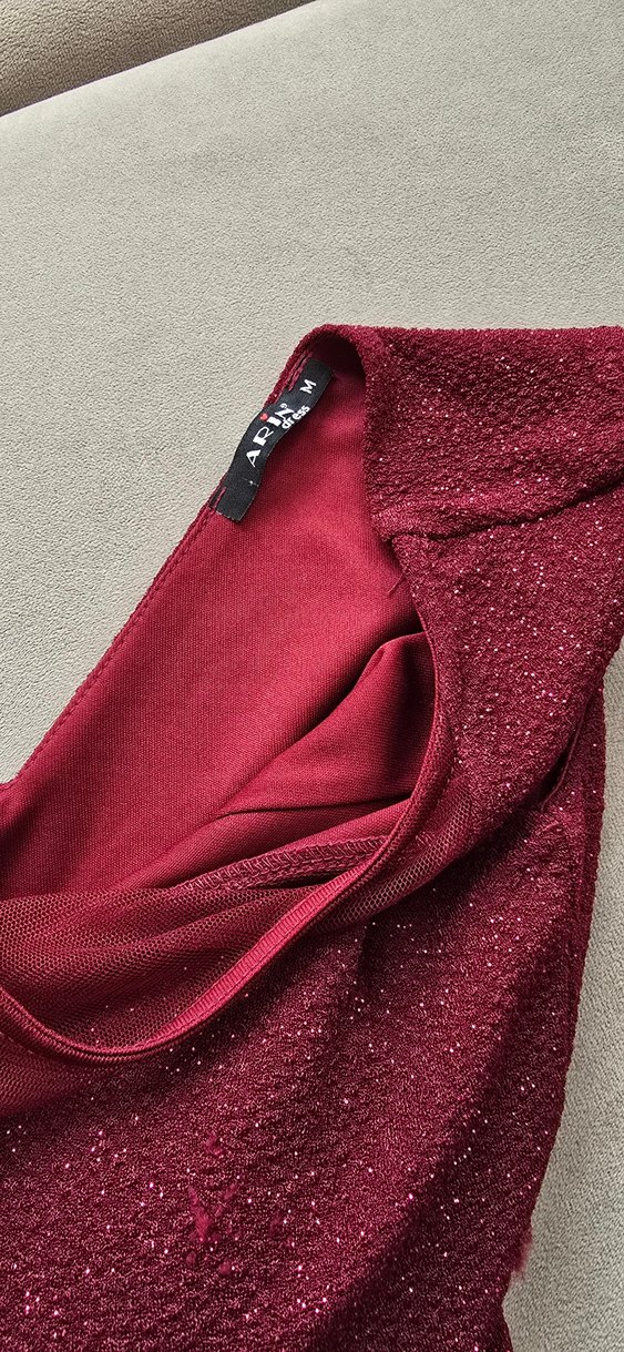 Bordo Straplez Dantel İşlemeli Uzun Abiye Elbise - Görsel 3