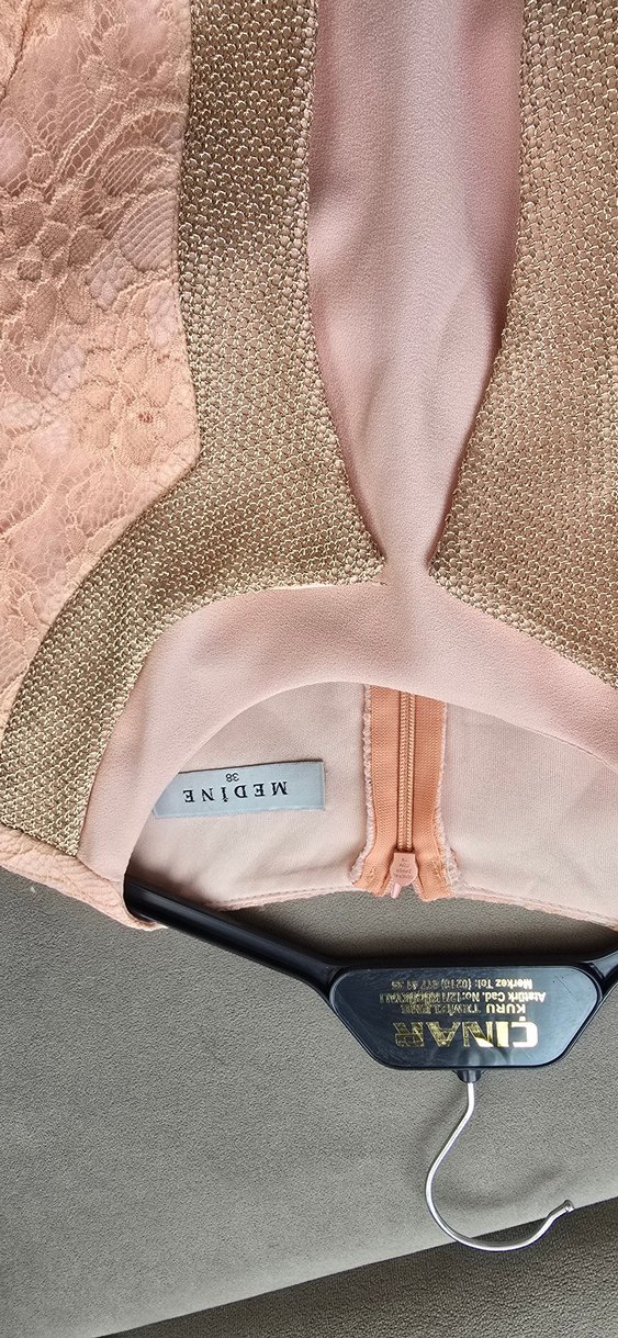 Pudra Renk Uzun Kollu Abiye Elbise - Görsel 2