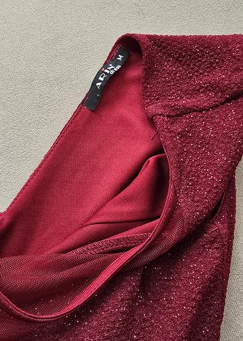 Bordo Dantel İşlemeli Uzun Abiye Elbise - Görsel 3