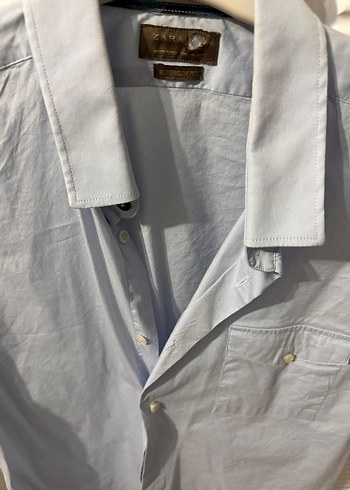 Mavi Kısa Kollu Keten Erkek Gömlek - Görsel 2