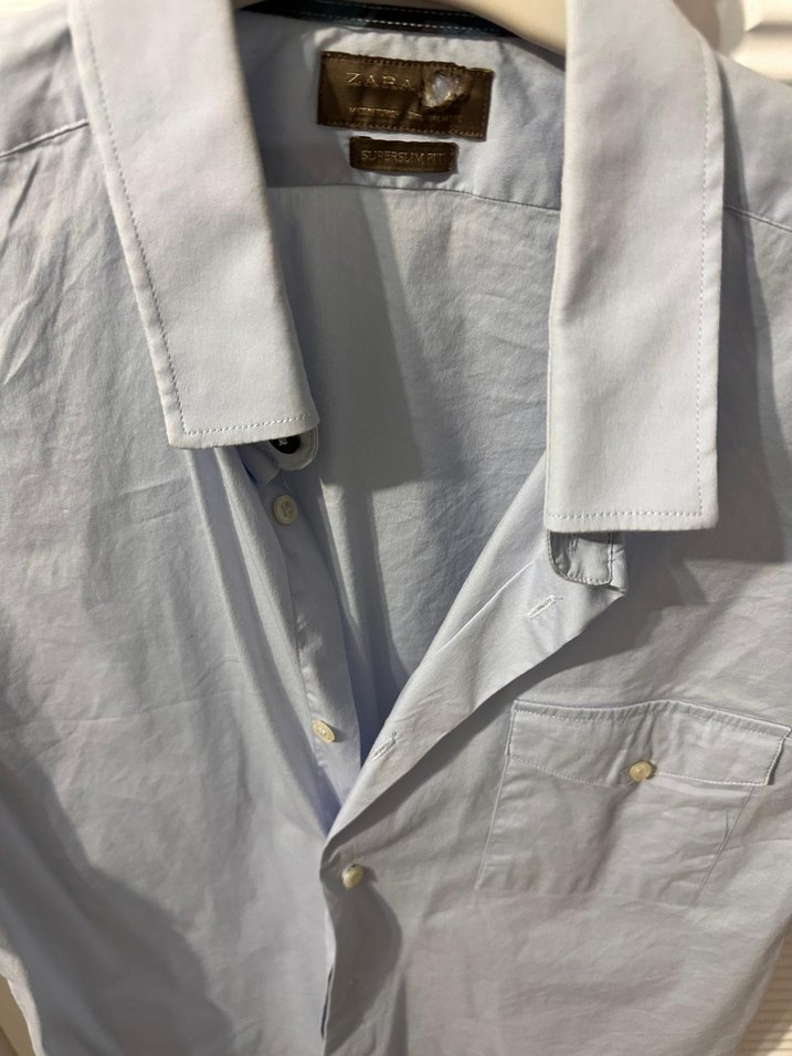 Mavi Kısa Kollu Keten Erkek Gömlek - Görsel 2