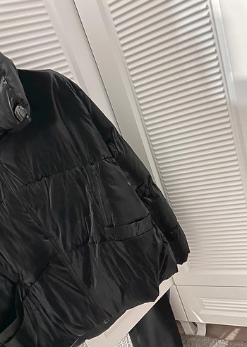 Siyah Oversize Şişme Kadın Kışlık Mont - Görsel 2