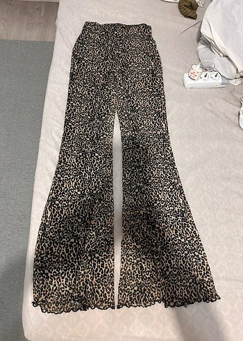 Kadın Kahverengi leopar Desenli Pileli Kumaş Pantolon - Görsel 2