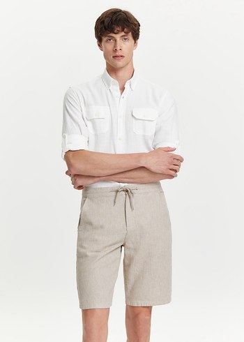 MUDO COLLECTION Erkek Bej Keten Şort - Görsel 4